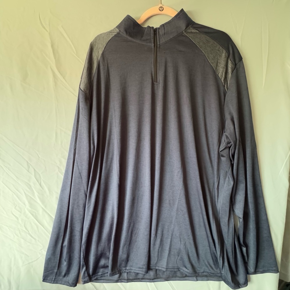 Real Essentials Mens Dry-Fit Quarter Zip Long Sleeve Pullover 2XL Blue Grey